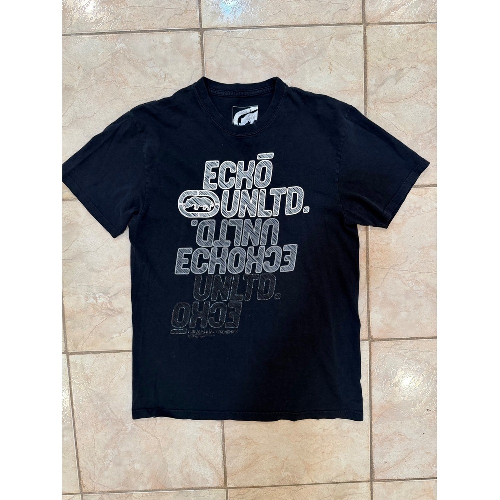Ecko Unltd Mens Large Black Graphic Logo T-Shirt Y2K Streetwear Hip Hop Tee